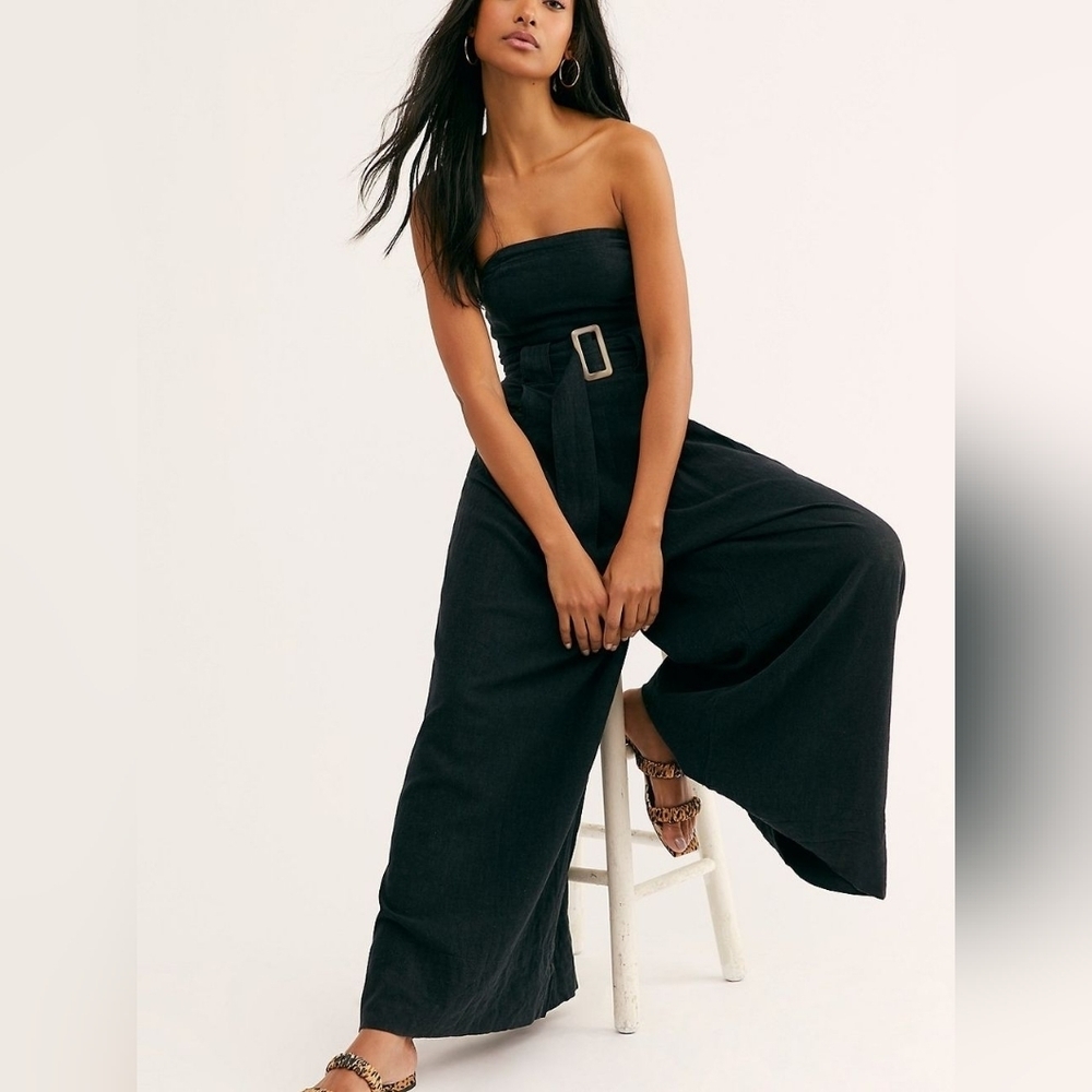Free People Lucia linen blend strapless jumpsuit size 2
